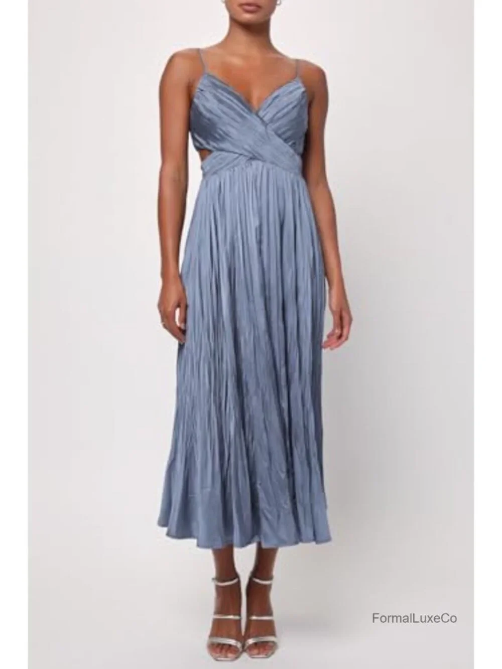 Lulus Margot Ruched Satin Midi Dress Cutout Cocktail Party Formal